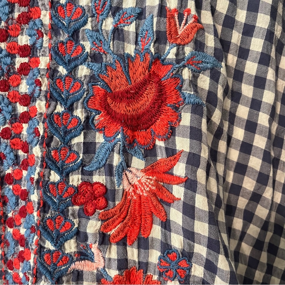 Johnny Was Workshop Blue Gingham Embroidered Flor… - image 5